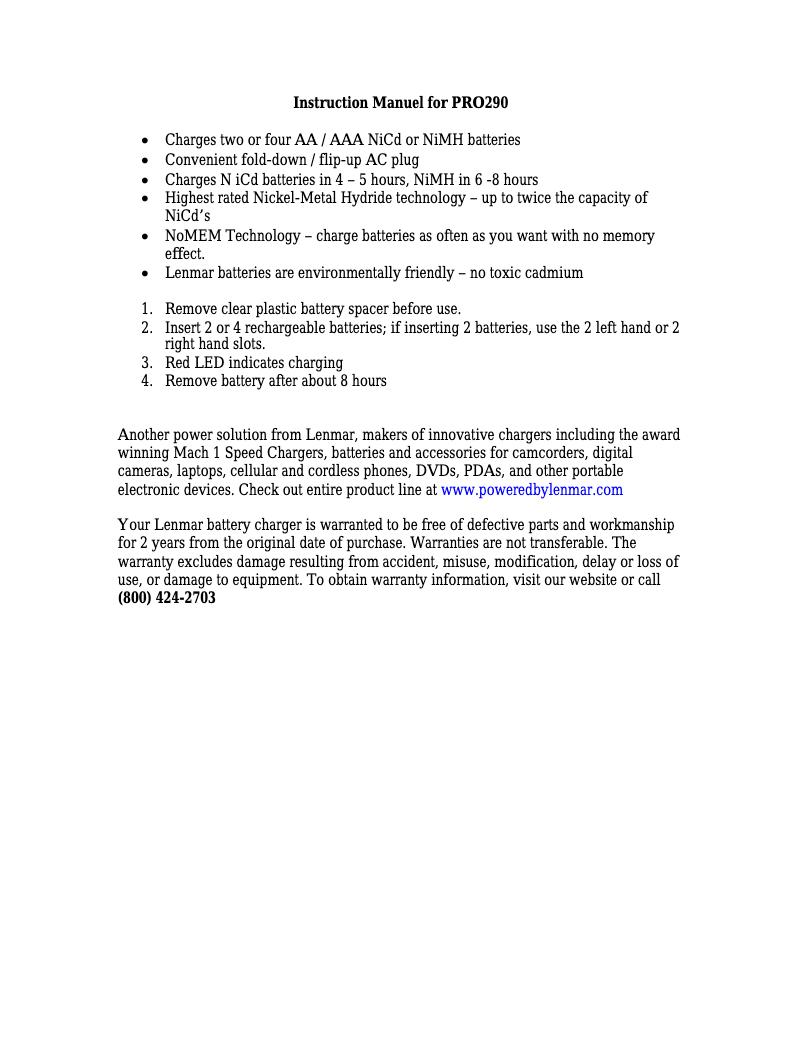 Página nº 1 - Manual de usuario Lenmar PRO290B