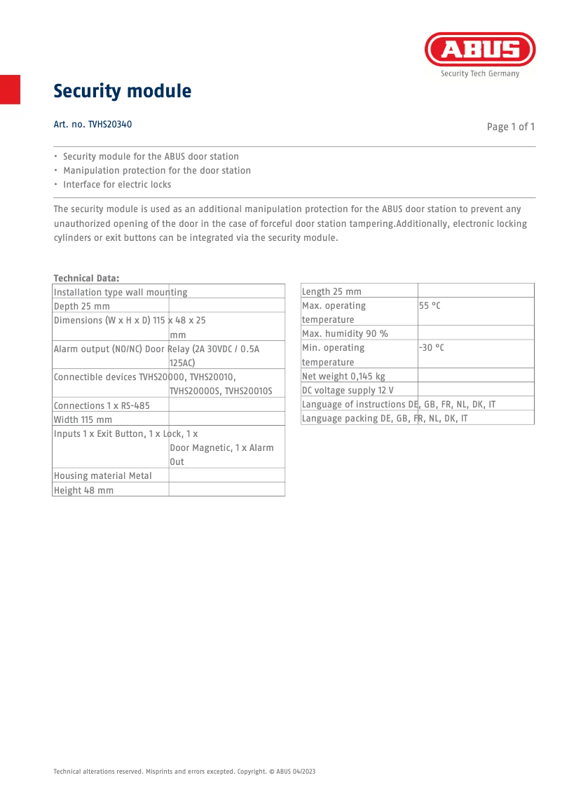 Imagen de la primera página del manual del dispositivo TVHS20340