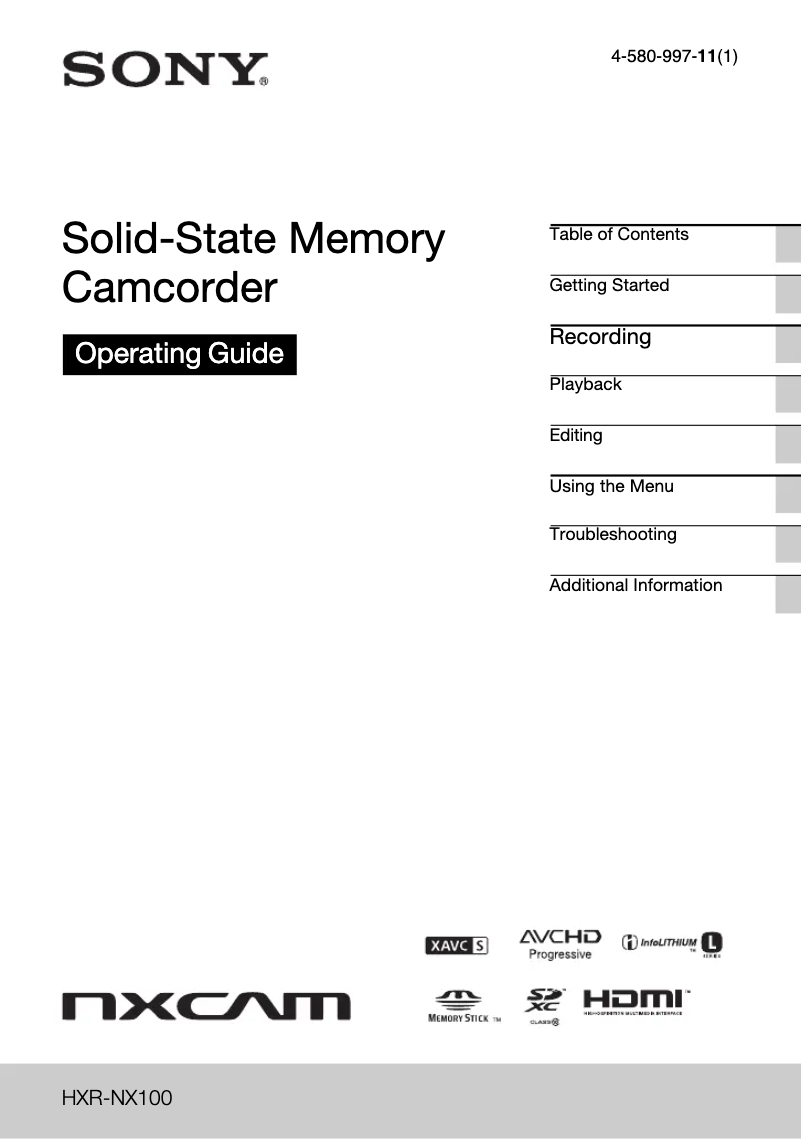 Página 1 del manual Manual de usuario Sony HXR-NX100J