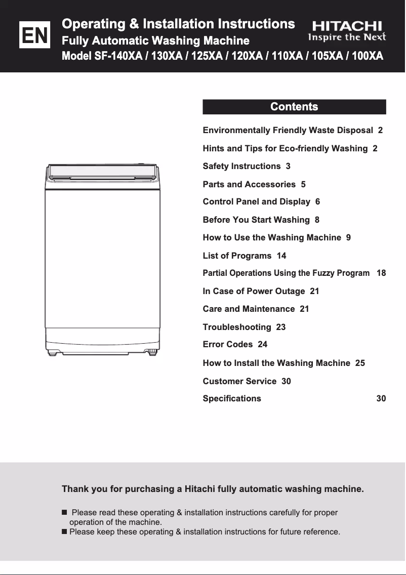 Imagen de la primera página del manual del dispositivo SF-125XA