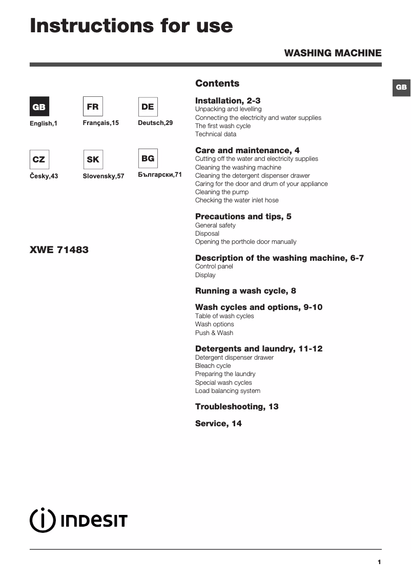 Imagen de la primera página del manual del dispositivo XWE 71483