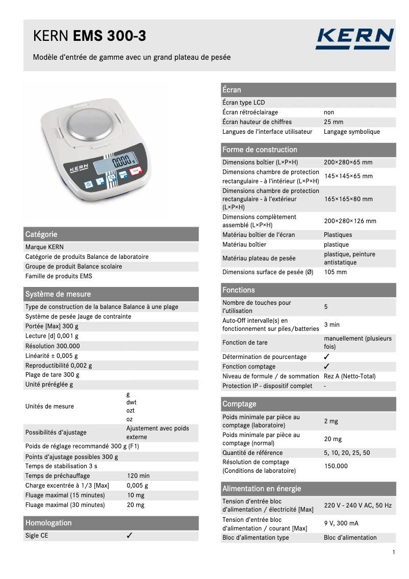 Página nº 1 - Ficha técnica Kern EMS 300-3