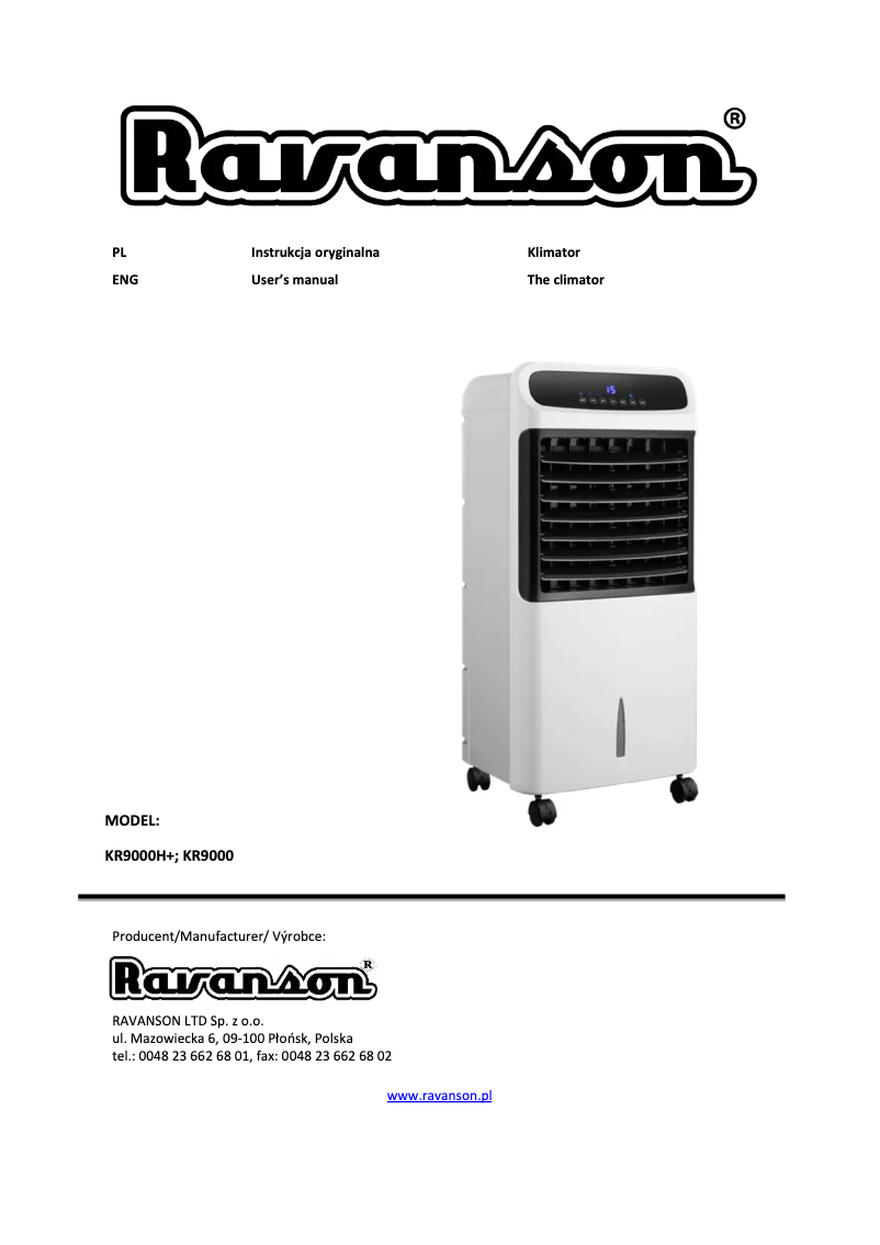 Imagen de la primera página del manual del dispositivo KR9000