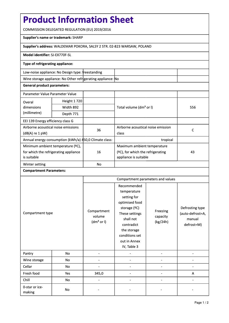 Imagen de la primera página del manual del dispositivo SJ-EX770FSL