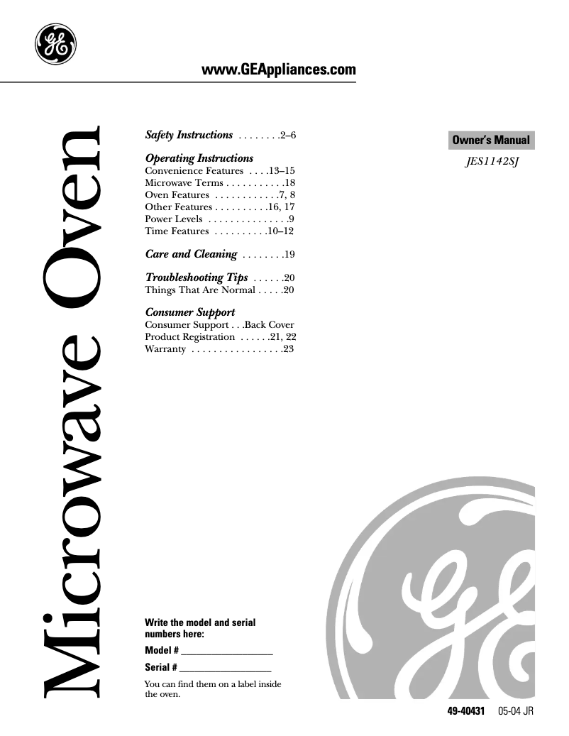 Imagen de la primera página del manual del dispositivo JES1142SJ