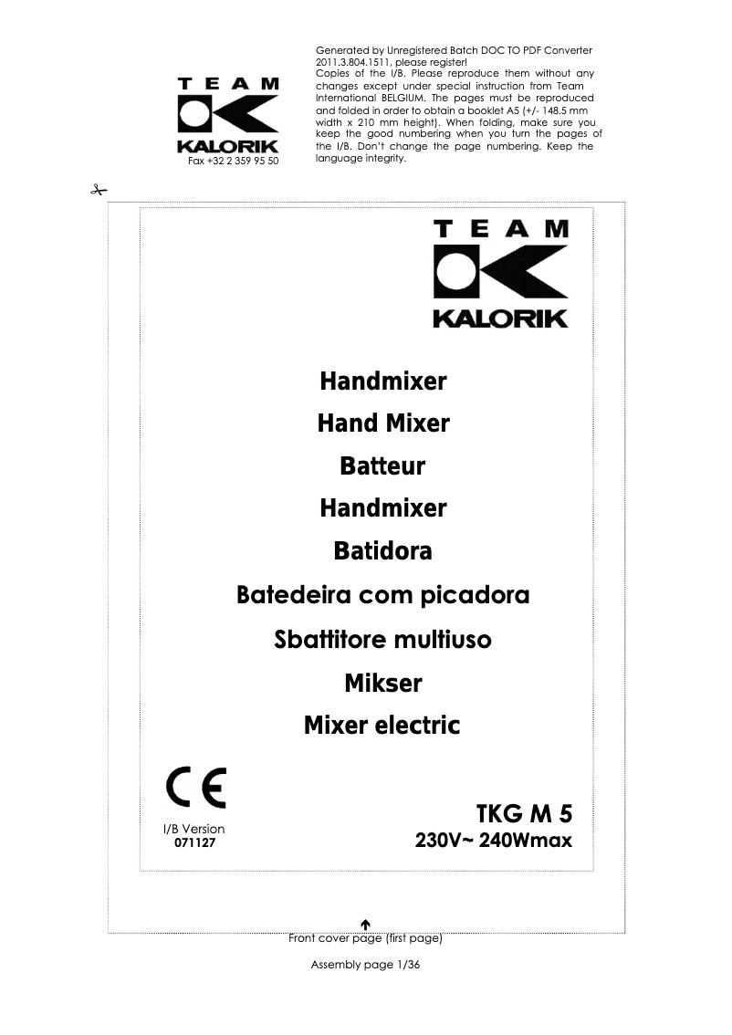Imagen de la primera página del manual del dispositivo TKG M 5