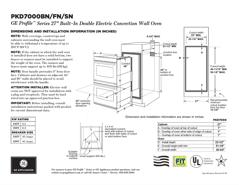 Página 1 del manual Ficha técnica GE Profile PKD7000SNSS