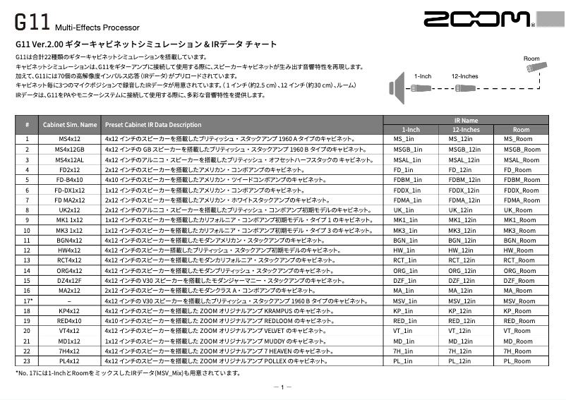 Página 1 del manual Ficha técnica Zoom G11