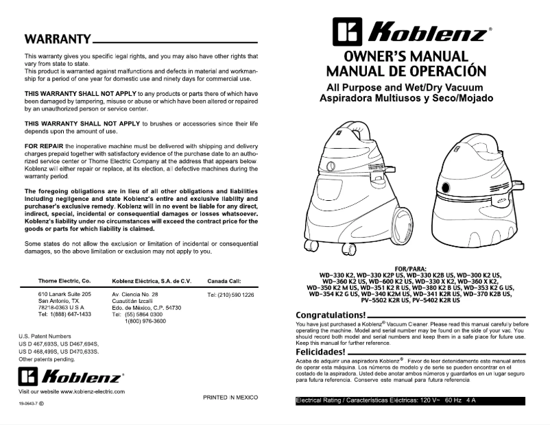 Imagen de la primera página del manual del dispositivo WD-380 K2B US
