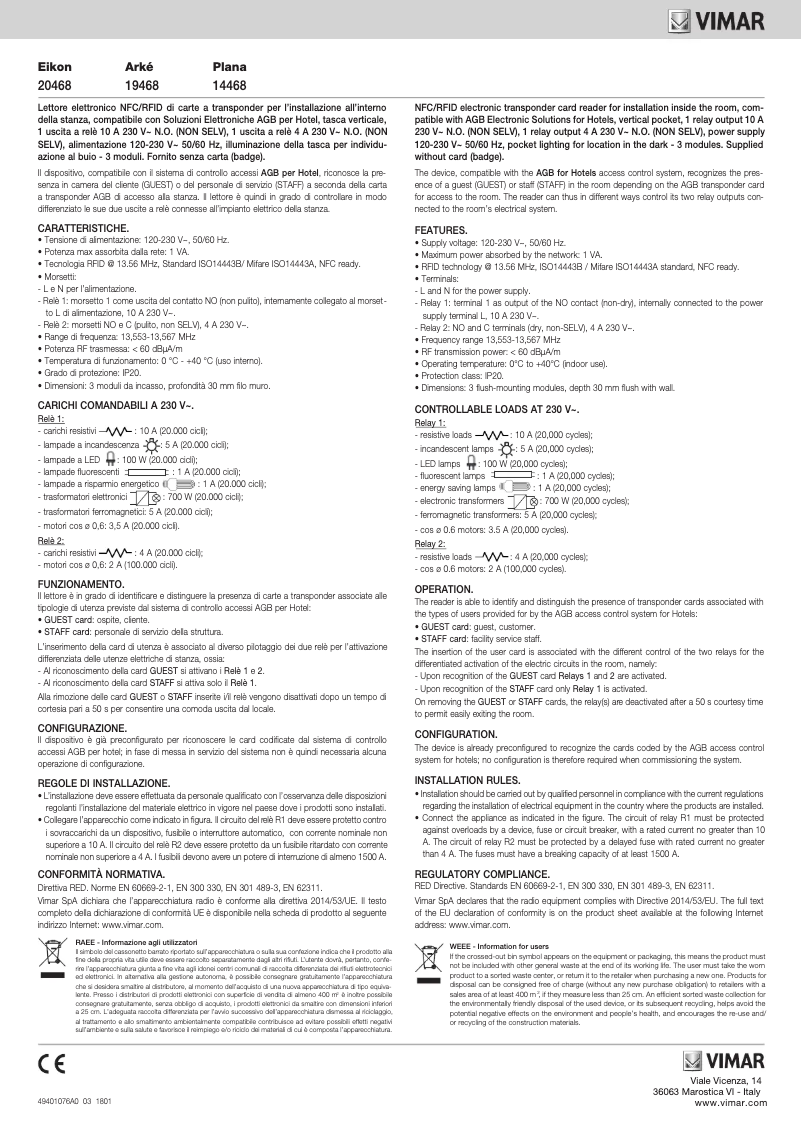 Página nº 1 - Manual de usuario Vimar 14468