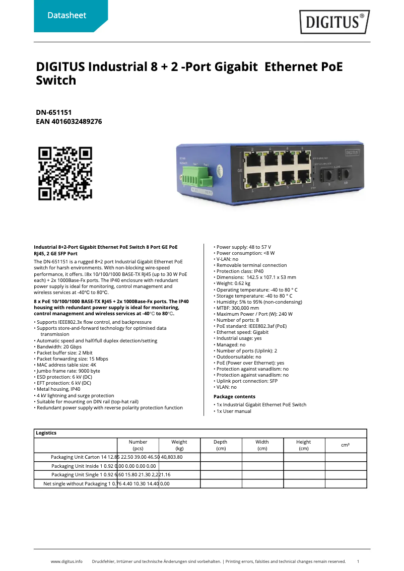 Página 1 del manual Ficha técnica Digitus DN-651151