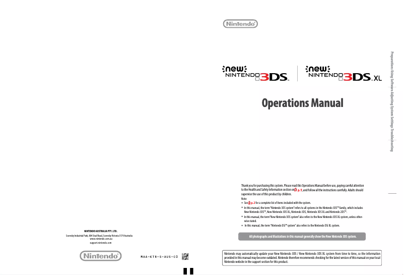 Imagen de la primera página del manual del dispositivo New 3DS XL SNES Edition