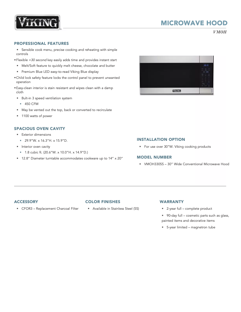Imagen de la primera página del manual del dispositivo VMOH330SS