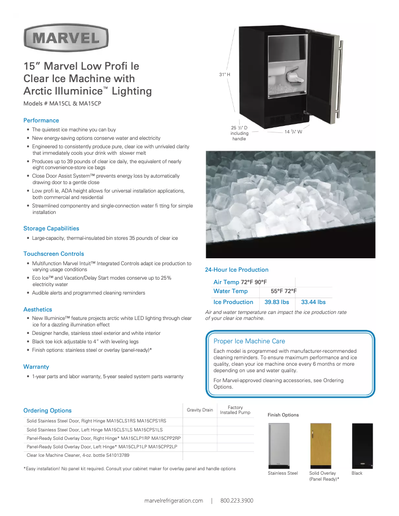 Página 1 del manual Ficha técnica Marvel MA15CPP2LP