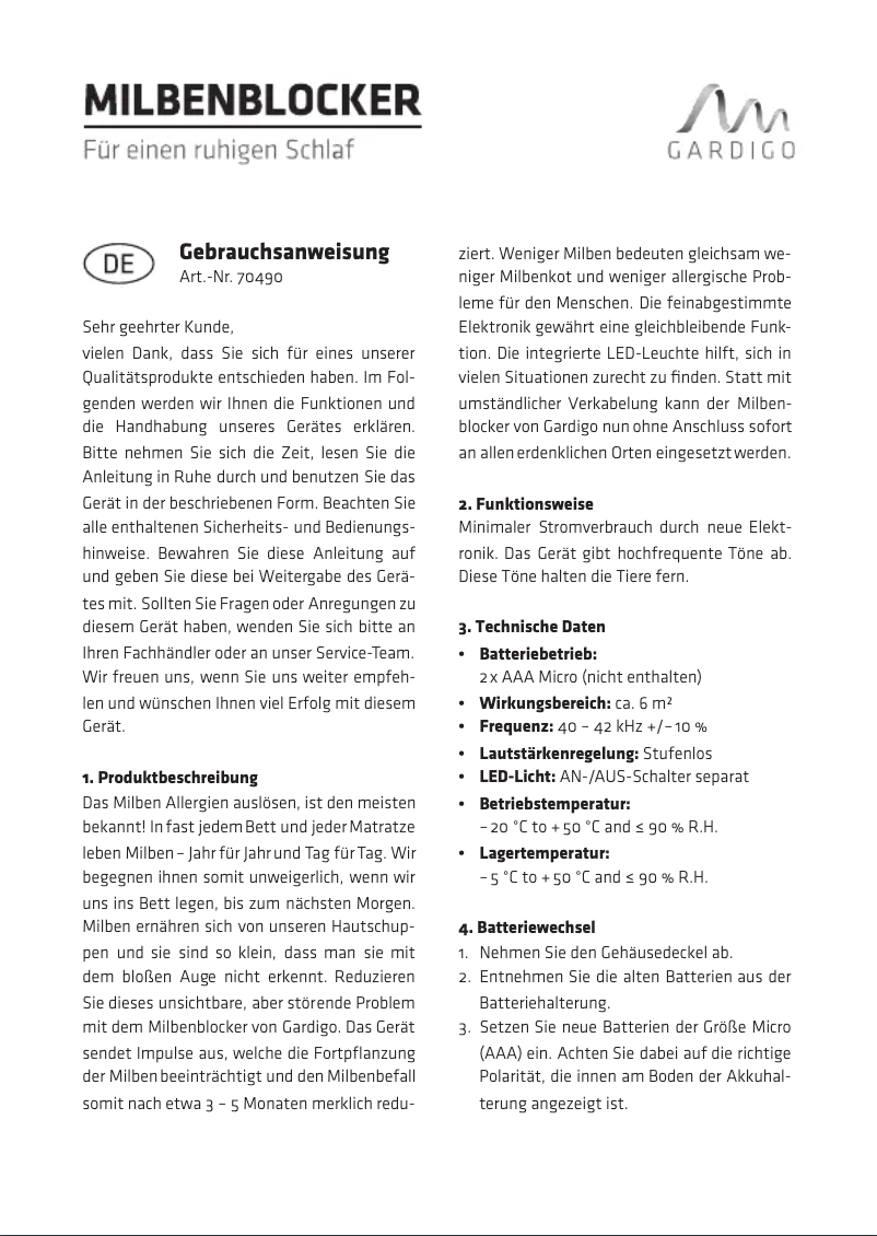 Página 1 del manual Manual de usuario Gardigo 70490