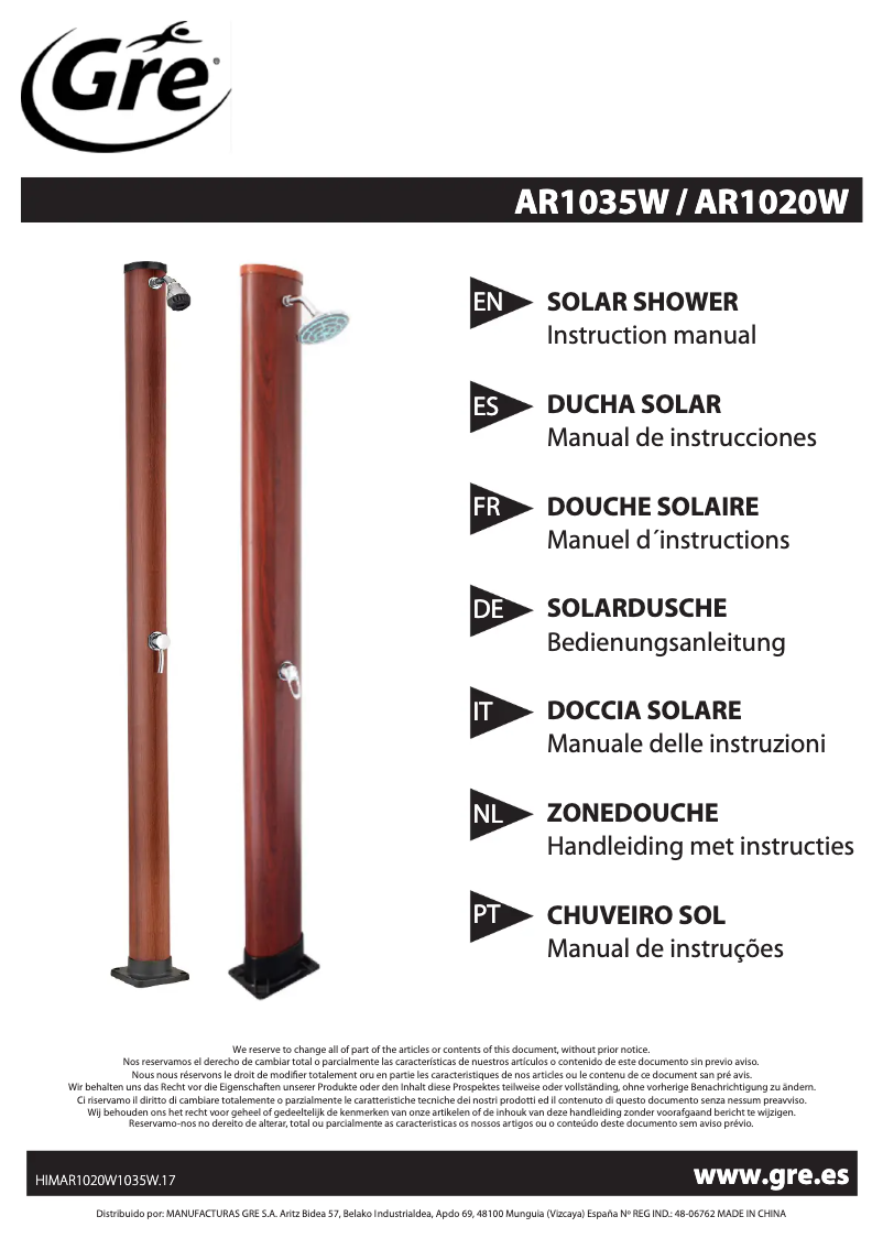 Imagen de la primera página del manual del dispositivo AR1020W