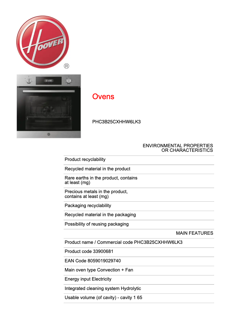 Imagen de la primera página del manual del dispositivo H-OVEN 300 PHC3B25CXHHW6LK3
