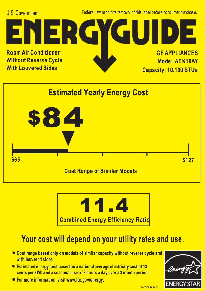 Página 1 del manual Etiqueta energética GE AEK10AY