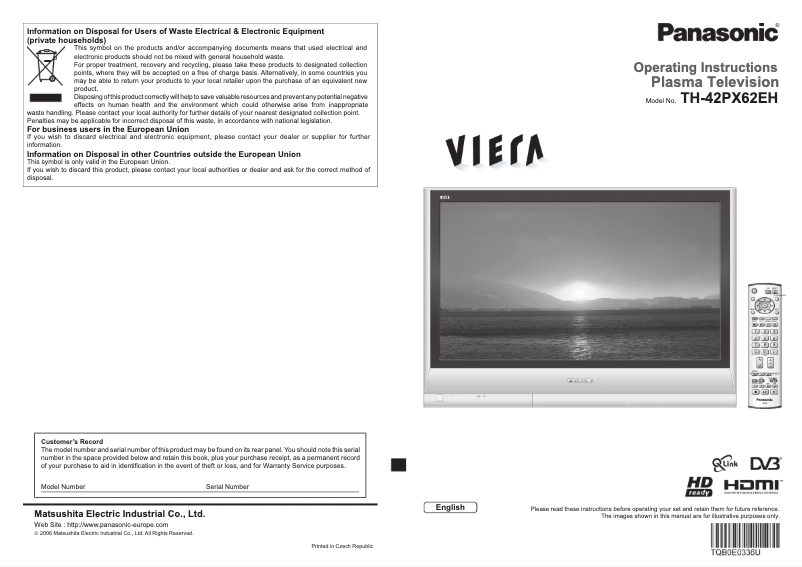 Página 1 del manual Manual de usuario Panasonic Viera TH-42PX62EH