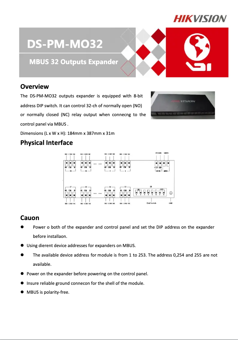Imagen de la primera página del manual del dispositivo DS-PM-MO32