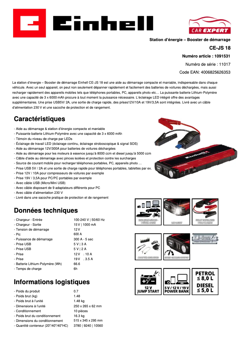 Página nº 1 - Ficha técnica Einhell CE-JS 18