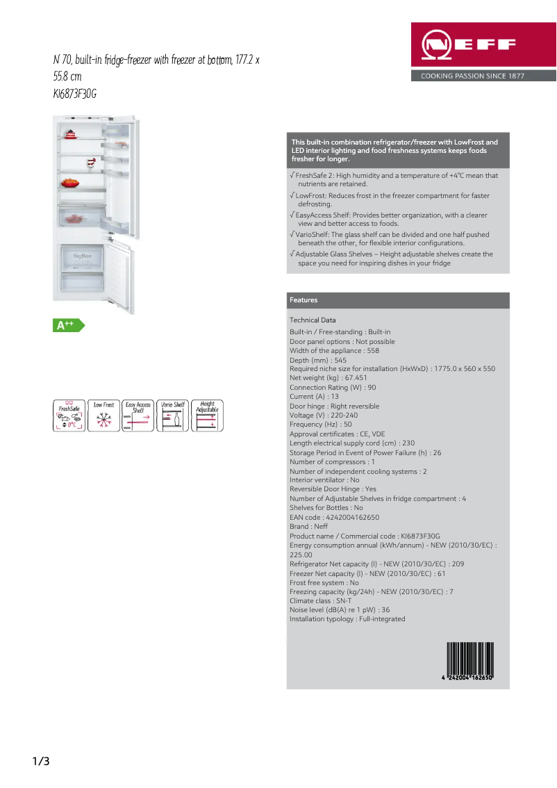 Página 1 del manual Ficha técnica Neff KI6873F30G