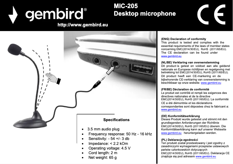 Imagen de la primera página del manual del dispositivo MIC-205