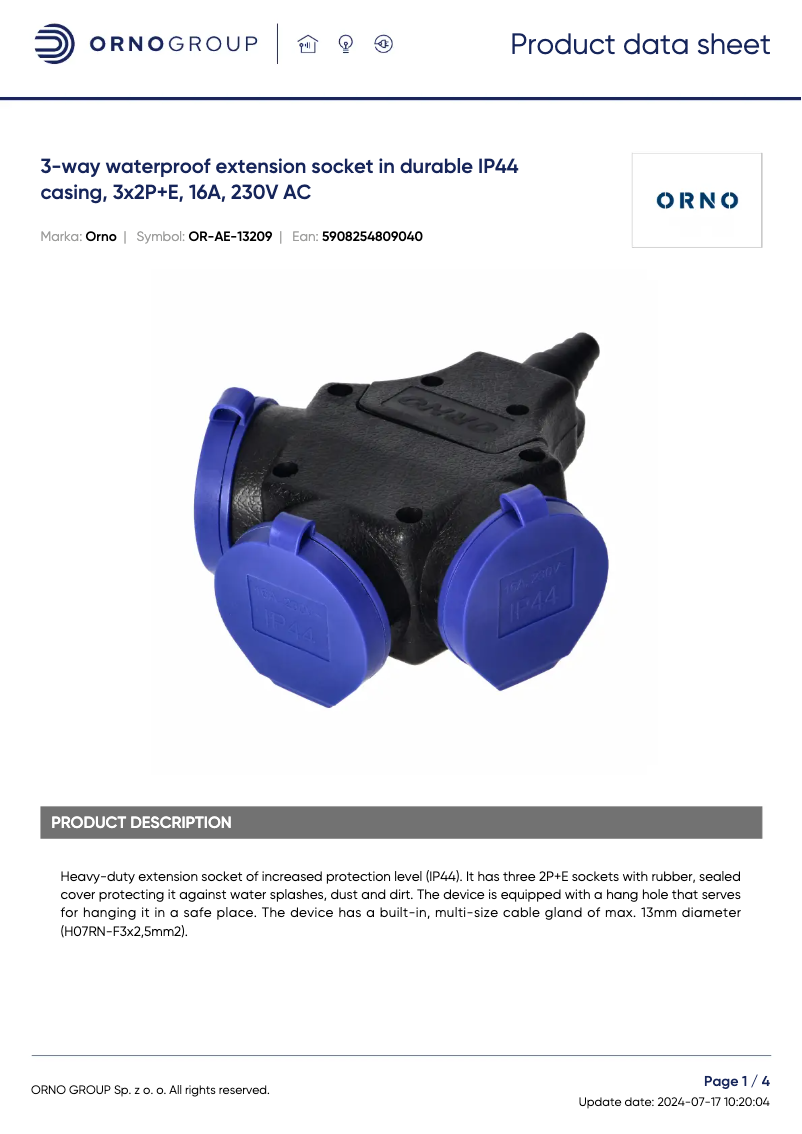 Página 1 del manual Ficha técnica ORNO OR-AE-13209