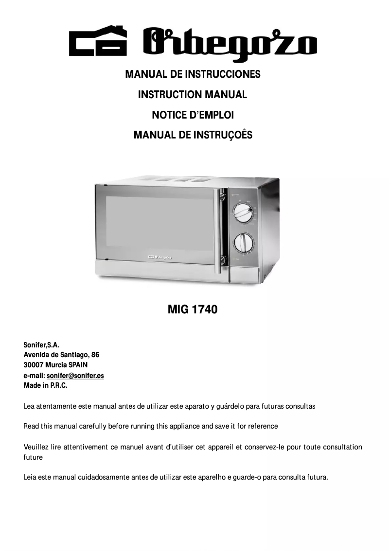 Página 1 del manual Manual de usuario Orbegozo MIG 1740