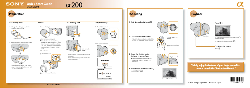 Imagen de la primera página del manual del dispositivo Alpha DSLR-A200H