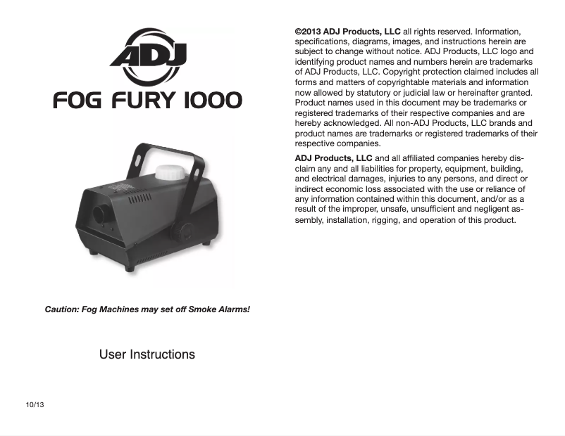 Imagen de la primera página del manual del dispositivo Fog Fury 1000