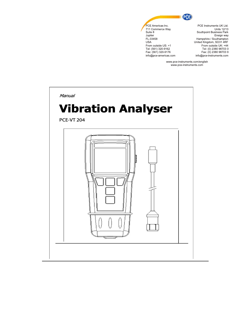 Imagen de la primera página del manual del dispositivo PCE-VT 204
