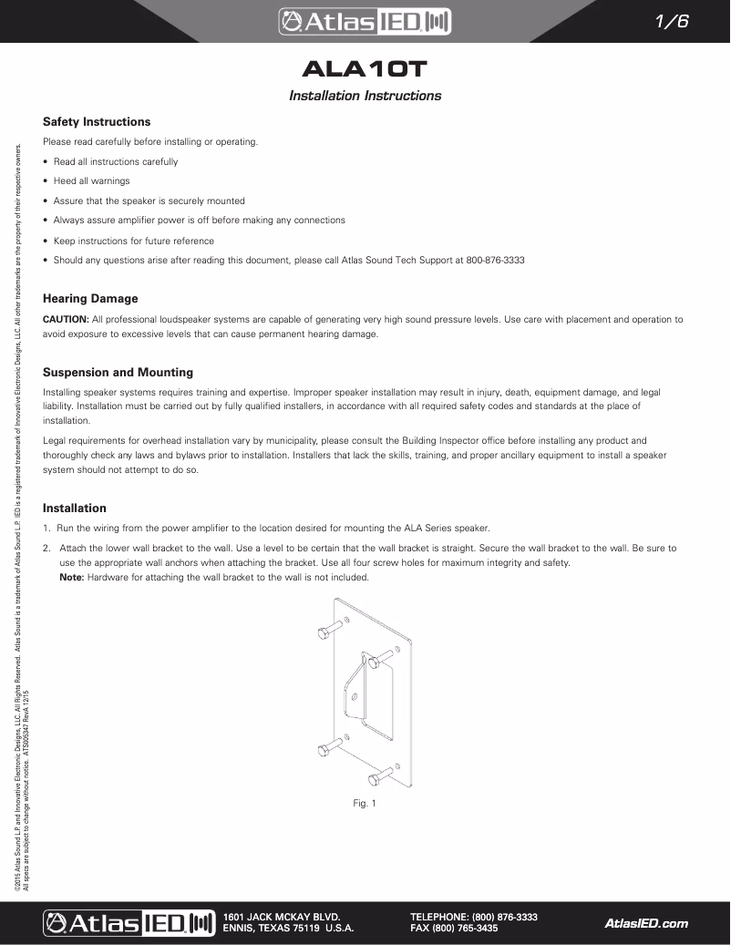 Imagen de la primera página del manual del dispositivo A-Line ALA10TB
