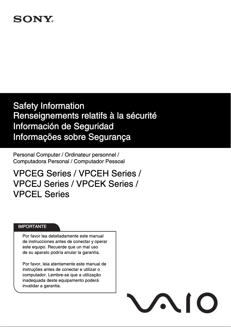 Página 1 del manual Instrucciones de seguridad Sony Vaio VPCEG36FX