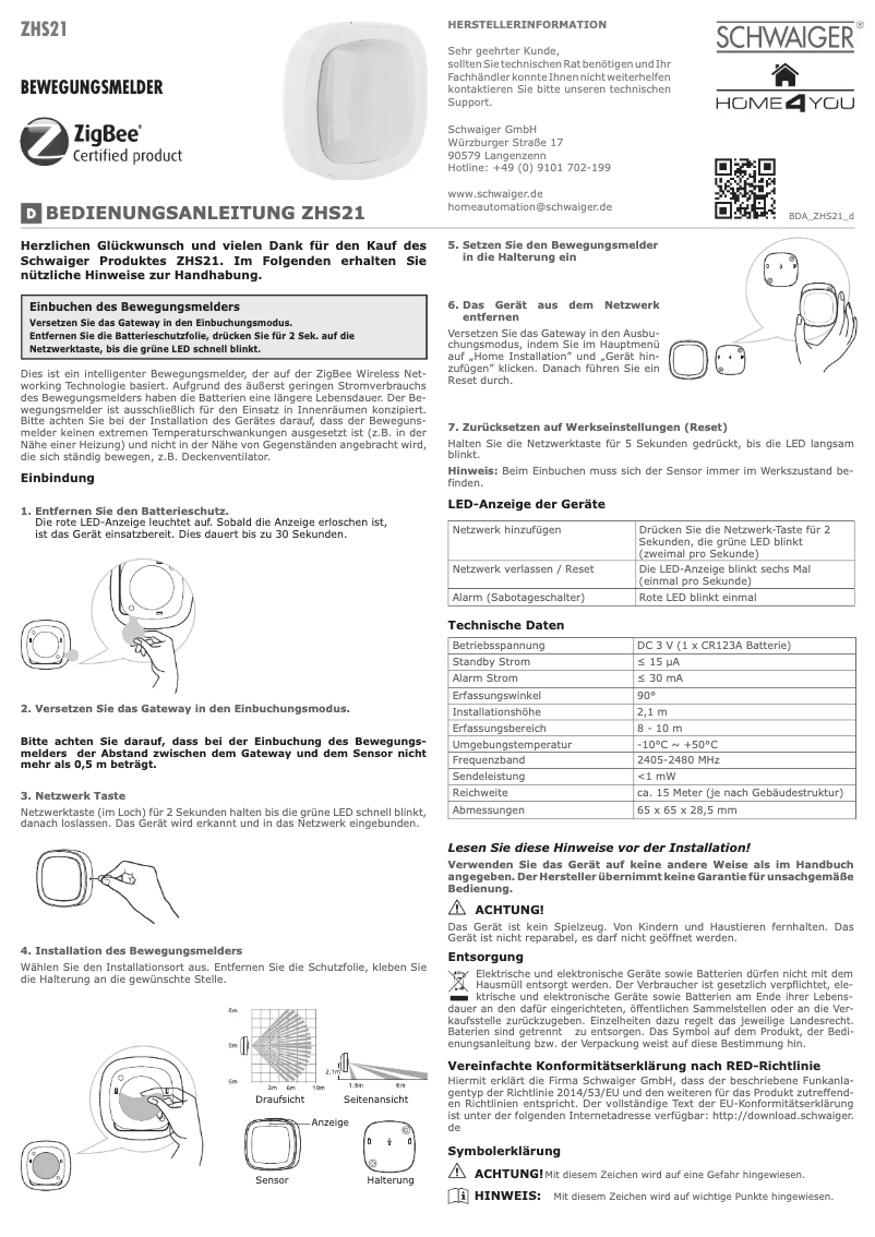 Página 1 del manual Manual de usuario Schwaiger ZHS21