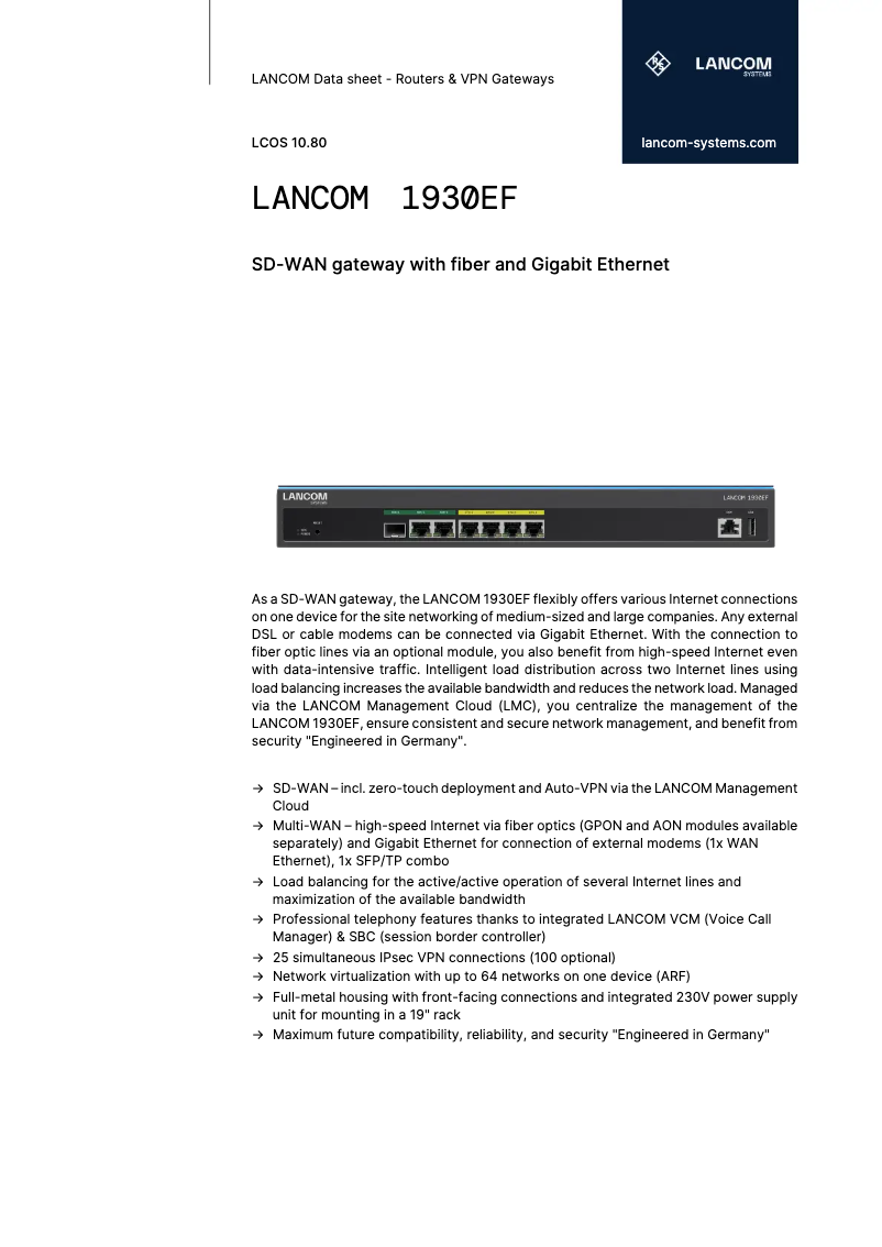 Página 1 del manual Ficha técnica Lancom 1930EF