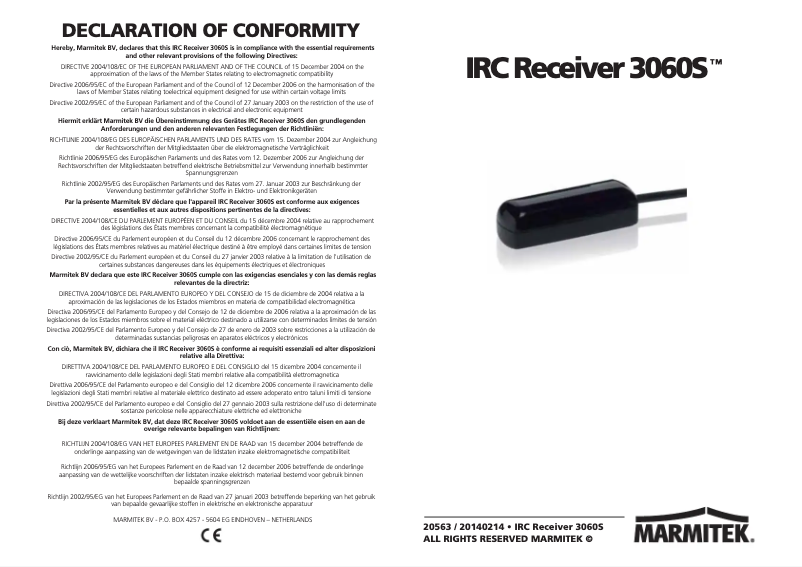 Página nº 1 - Manual de usuario Marmitek IRC 3060S RX