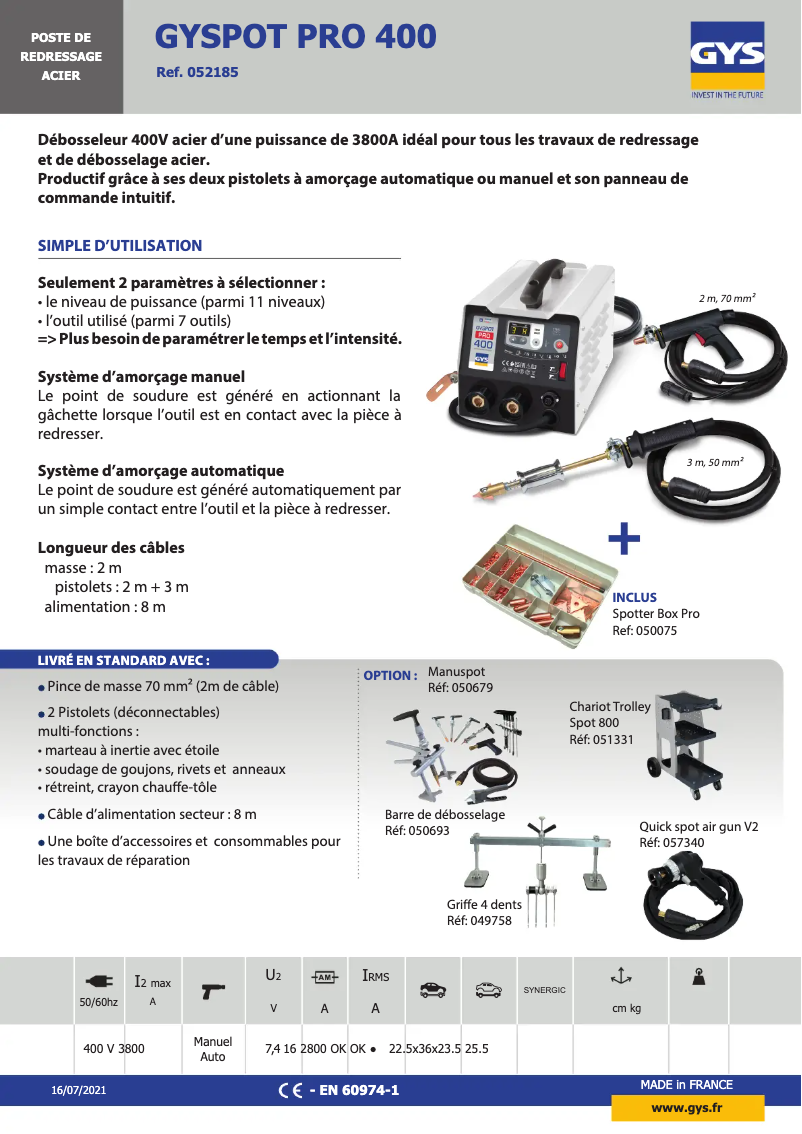 Página 1 del manual Ficha técnica GYS Gyspot PRO 400