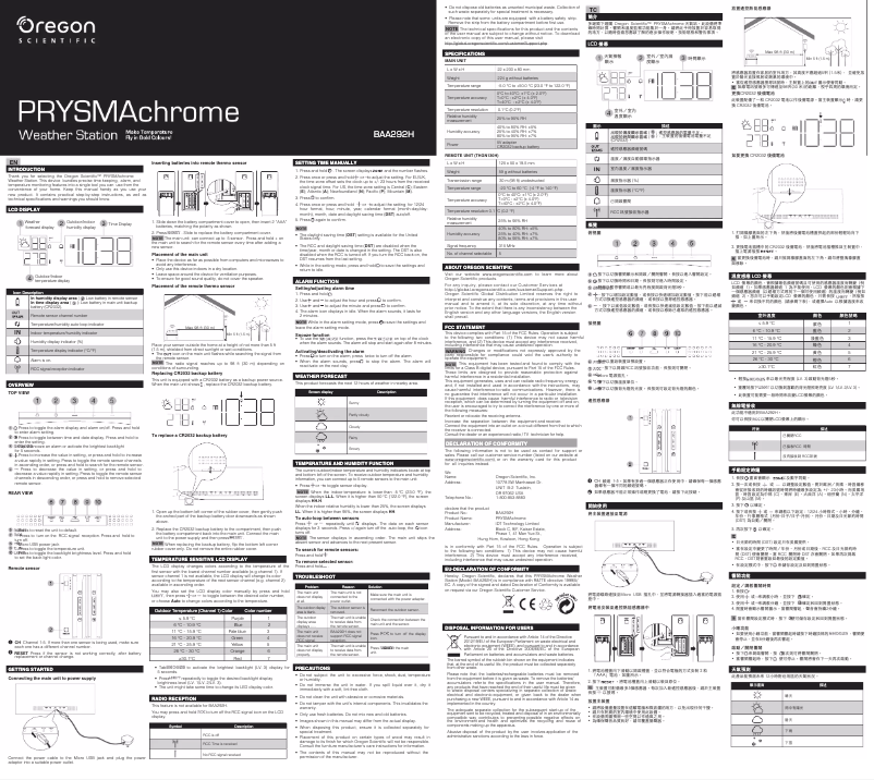 Página 1 del manual Manual de usuario Oregon Scientific BAA292H