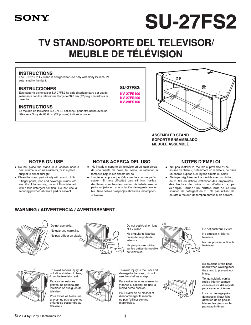 Imagen de la primera página del manual del dispositivo KV-27FS100
