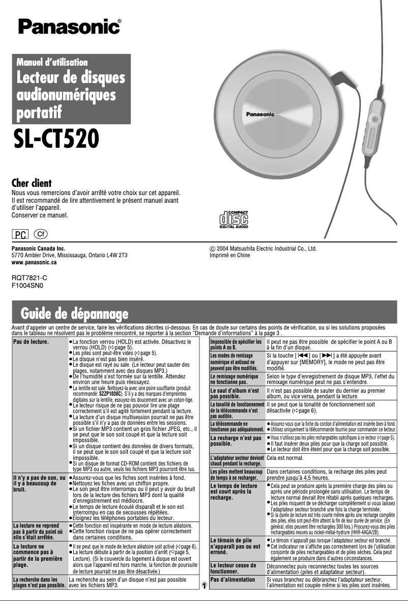Imagen de la primera página del manual del dispositivo SL-CT520
