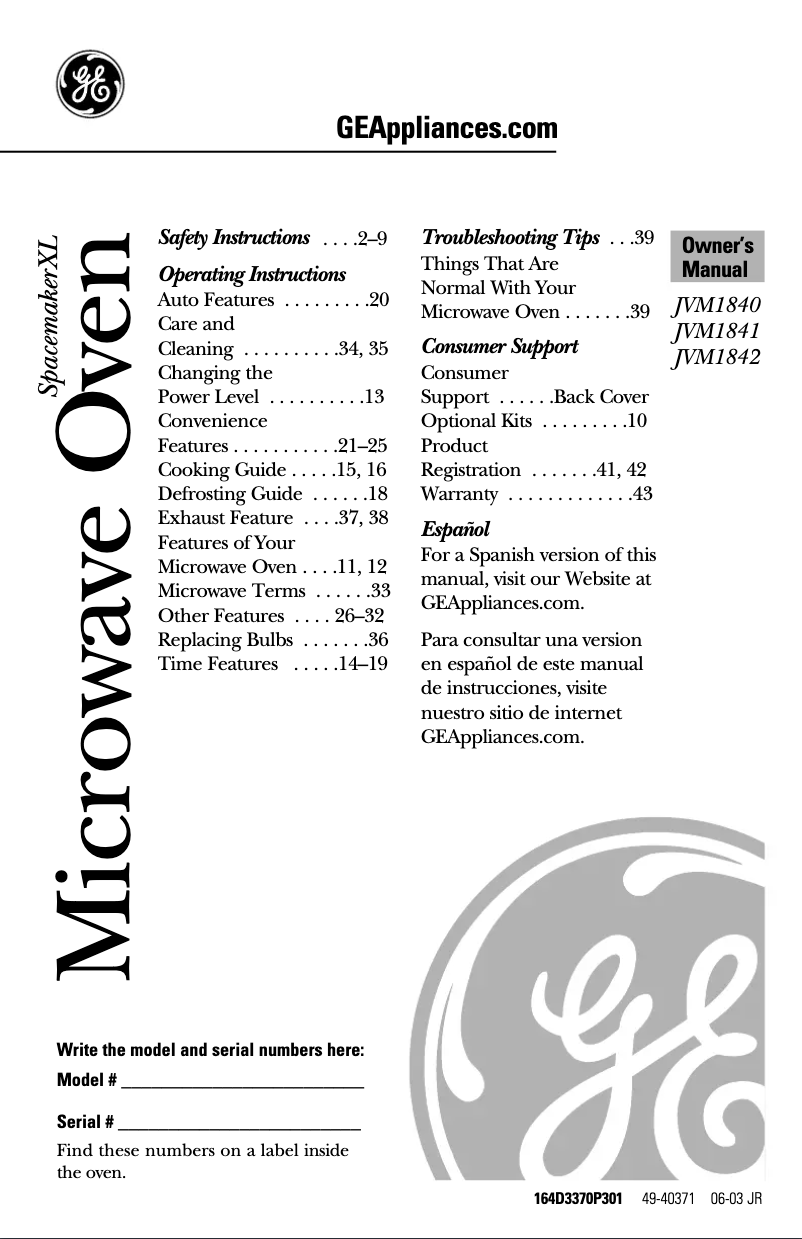 Imagen de la primera página del manual del dispositivo JVM1842WD