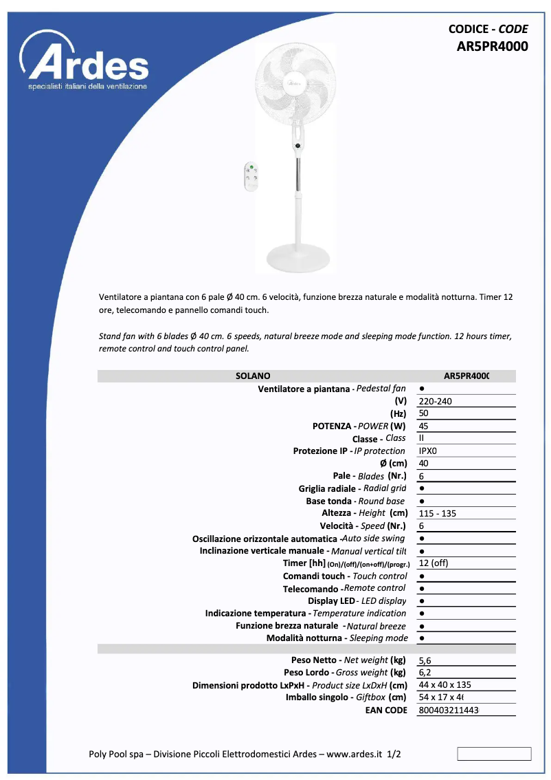 Página nº 1 - Ficha técnica Ardes AR5PR4001