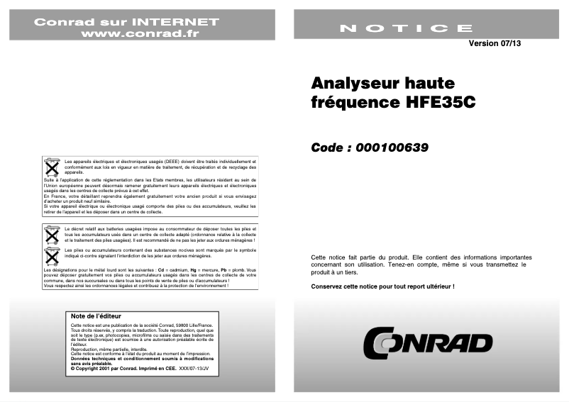 Imagen de la primera página del manual del dispositivo HFE 35C