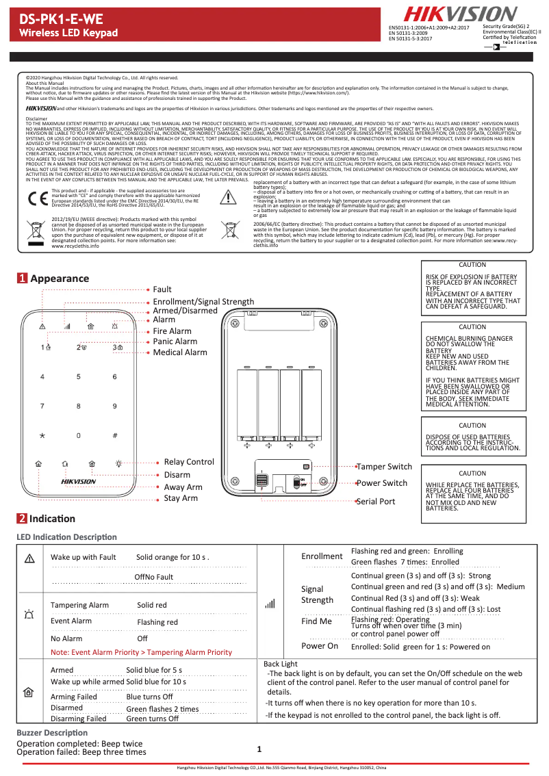 Página 1 del manual Manual de usuario Hikvision DS-PK1-E-WE