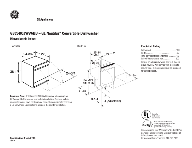 Imagen de la primera página del manual del dispositivo GSC3400JBB