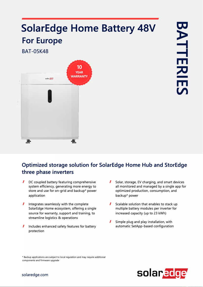 Página 1 del manual Ficha técnica SolarEdge BAT-05K48MOB-02