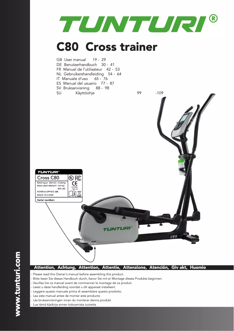Página 1 del manual Manual de usuario Tunturi Endurance C80-R