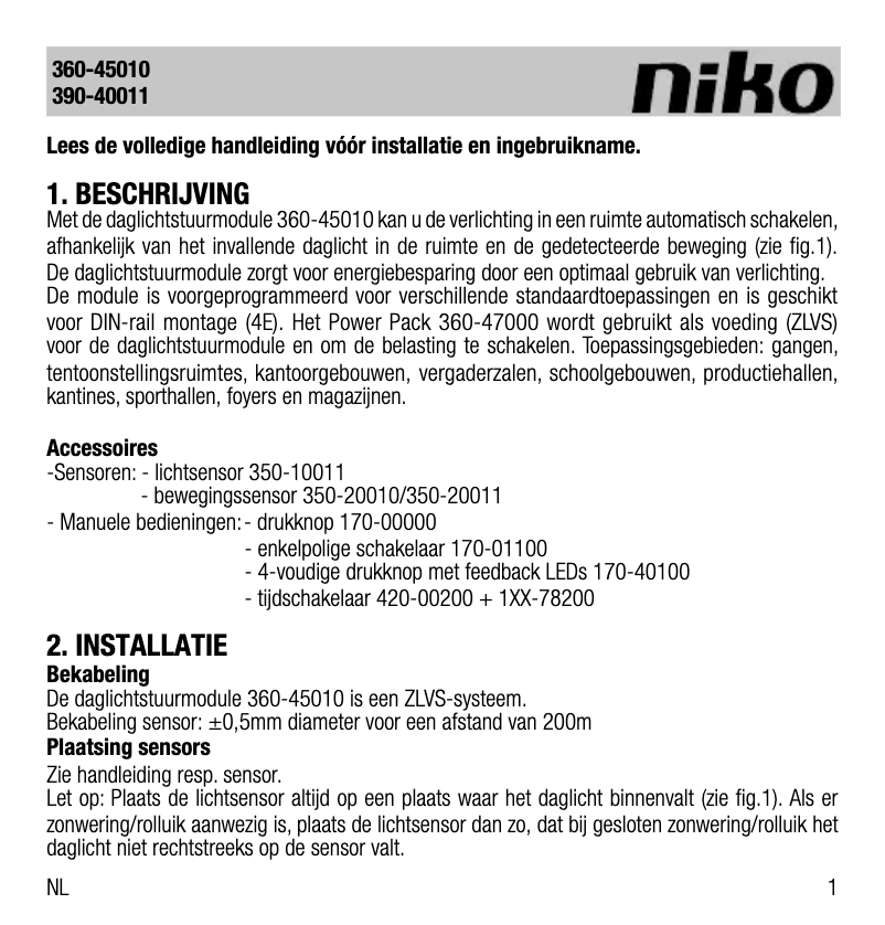 Página 1 del manual Manual de usuario Niko 360-45010