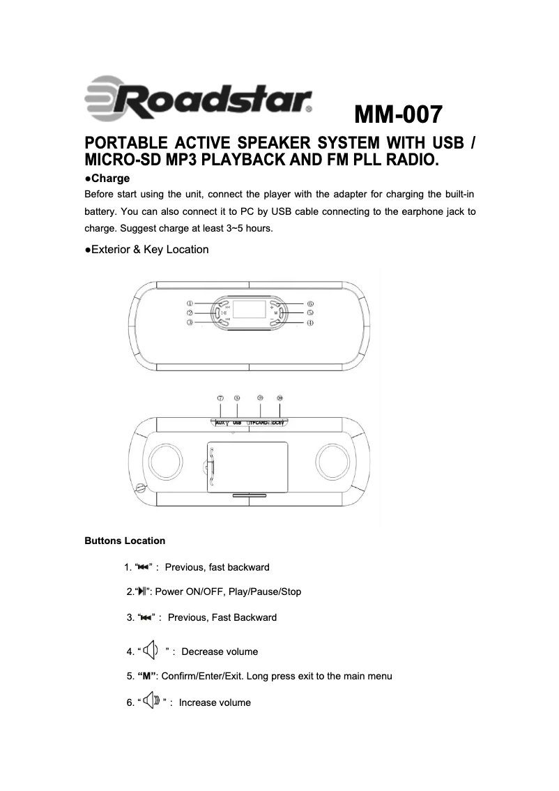 Imagen de la primera página del manual del dispositivo MM-007N/PK